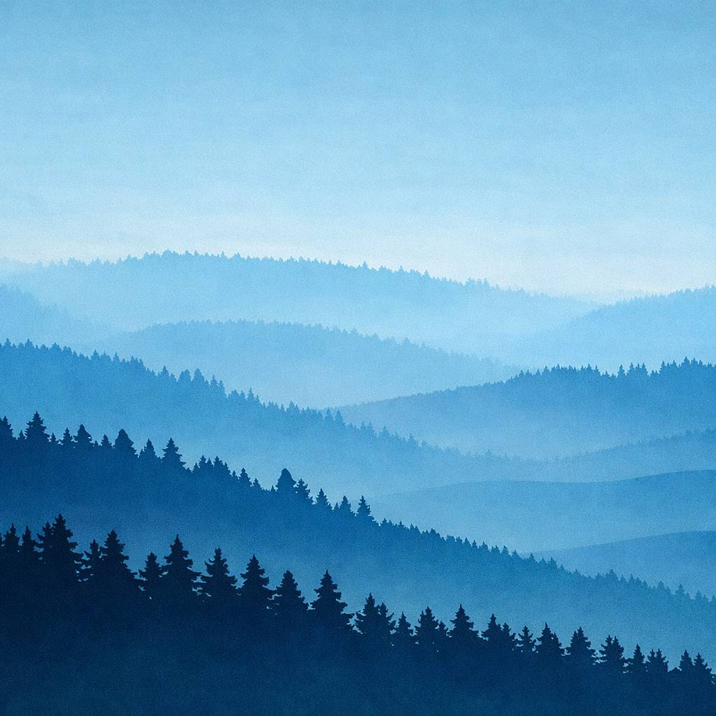 stilisiertes Bild Schwarzwald in blau-petrol